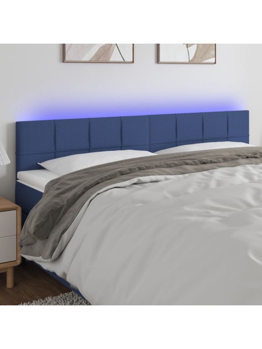 Gultas galvgalis ar led, 200x5x78/88 cm, zils audums