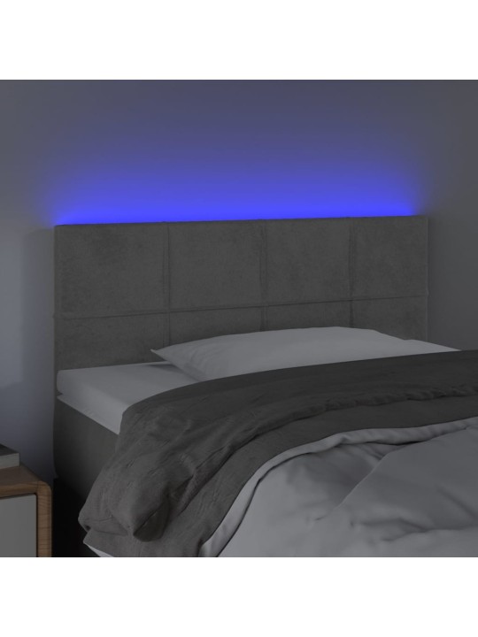 Gultas galvgalis ar led, 80x5x78/88 cm, gaiši pelēks samts