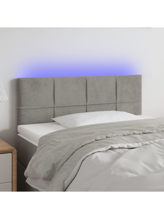 Gultas galvgalis ar led, 80x5x78/88 cm, gaiši pelēks samts