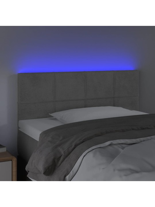 Gultas galvgalis ar led, 90x5x78/88 cm, gaiši pelēks samts