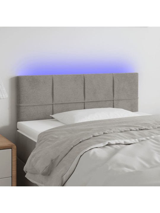 Gultas galvgalis ar led, 90x5x78/88 cm, gaiši pelēks samts