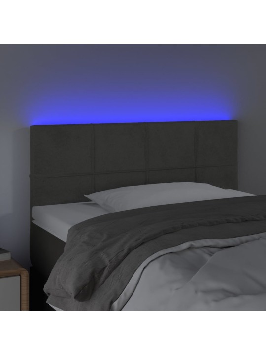 Gultas galvgalis ar led, 90x5x78/88 cm, tumši pelēks samts