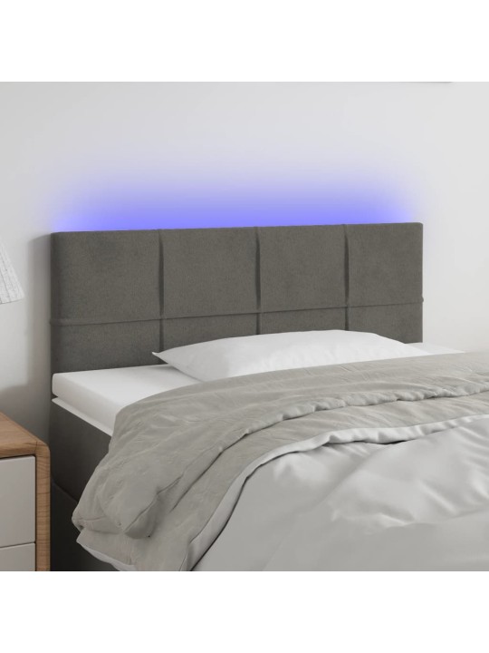 Gultas galvgalis ar led, 90x5x78/88 cm, tumši pelēks samts