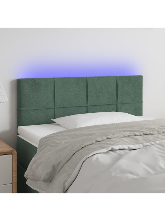 Gultas galvgalis ar led, 90x5x78 cm, tumši zaļš samts