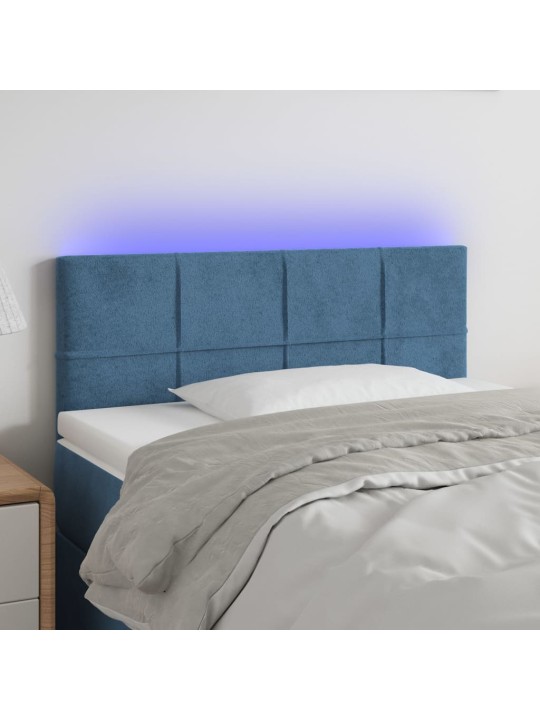Gultas galvgalis ar led, 90x5x78/88 cm, tumši zils samts