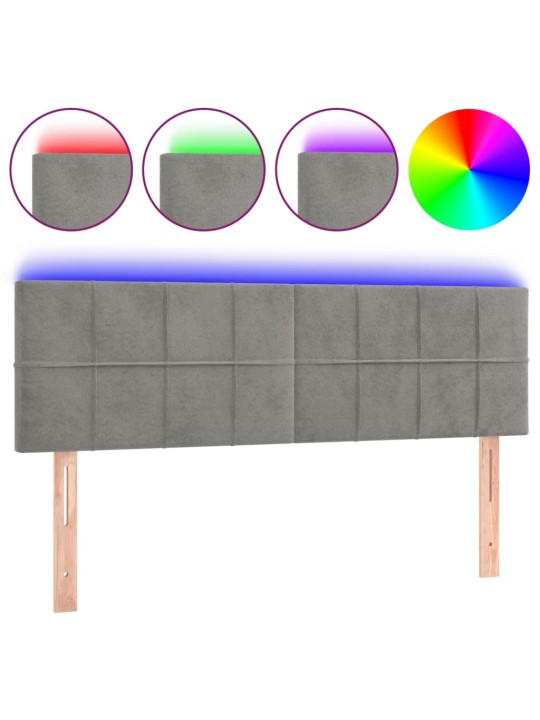 Gultas galvgalis ar LED, 144x5x78/88 cm, gaiši pelēks samts