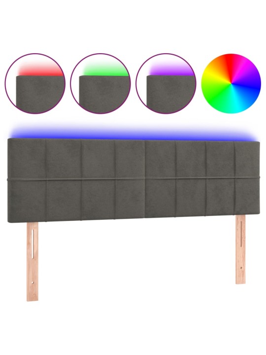 Gultas galvgalis ar LED, 144x5x78/88 cm, tumši pelēks samts