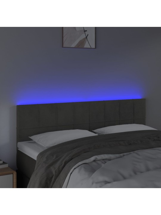 Gultas galvgalis ar LED, 144x5x78/88 cm, tumši pelēks samts