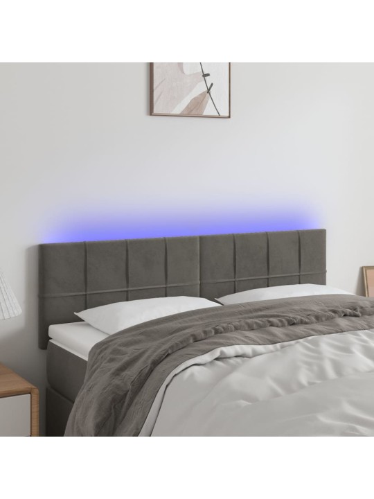 Gultas galvgalis ar LED, 144x5x78/88 cm, tumši pelēks samts