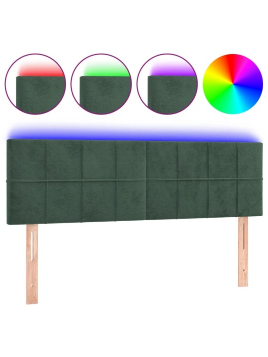 Gultas galvgalis ar LED, 144x5x78/88 cm, tumši zaļš samts