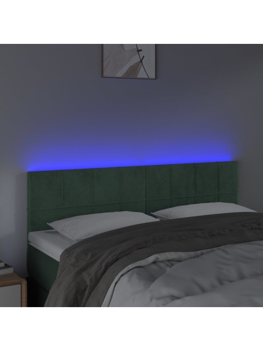 Gultas galvgalis ar LED, 144x5x78/88 cm, tumši zaļš samts