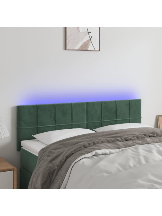 Gultas galvgalis ar LED, 144x5x78/88 cm, tumši zaļš samts
