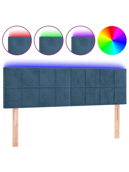 Gultas galvgalis ar LED, 144x5x78/88 cm, zils samts
