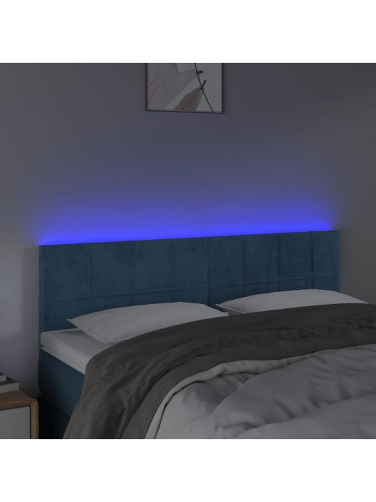 Gultas galvgalis ar LED, 144x5x78/88 cm, zils samts