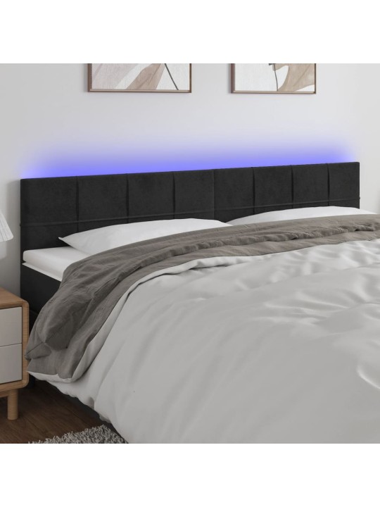 Gultas galvgalis ar LED, 160x5x78/88 cm, melns samts