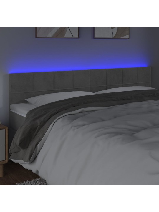 Gultas galvgalis ar LED, 180x5x78/88 cm, gaiši pelēks samts