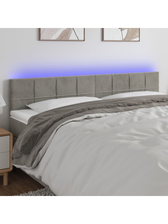 Gultas galvgalis ar LED, 180x5x78/88 cm, gaiši pelēks samts