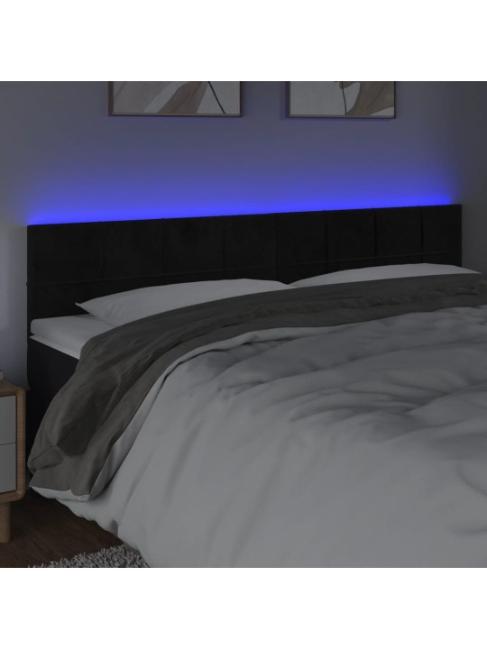 Gultas galvgalis ar LED, 180x5x78/88 cm, melns samts