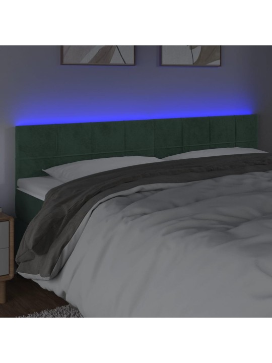 Gultas galvgalis ar led, 180x5x78/88 cm, tumši zaļš samts