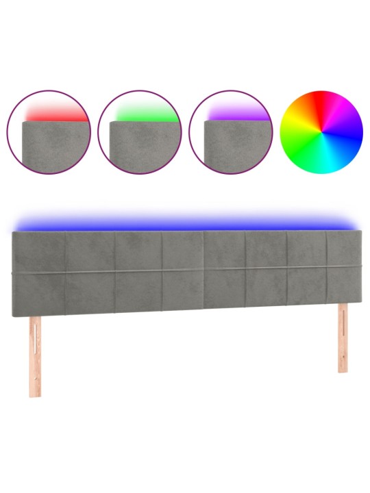Gultas galvgalis ar led, 200x5x78/88 cm, gaiši pelēks samts