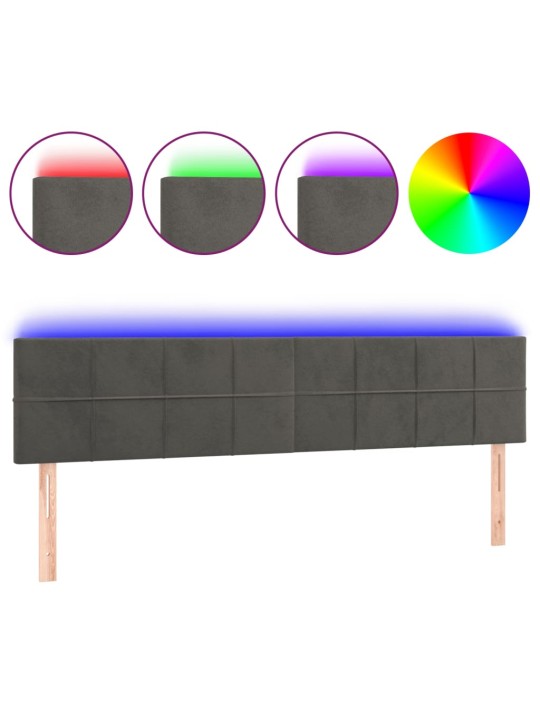 Gultas galvgalis ar led, 200x5x78/88 cm, tumši pelēks samts