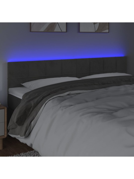 Gultas galvgalis ar led, 200x5x78/88 cm, tumši pelēks samts