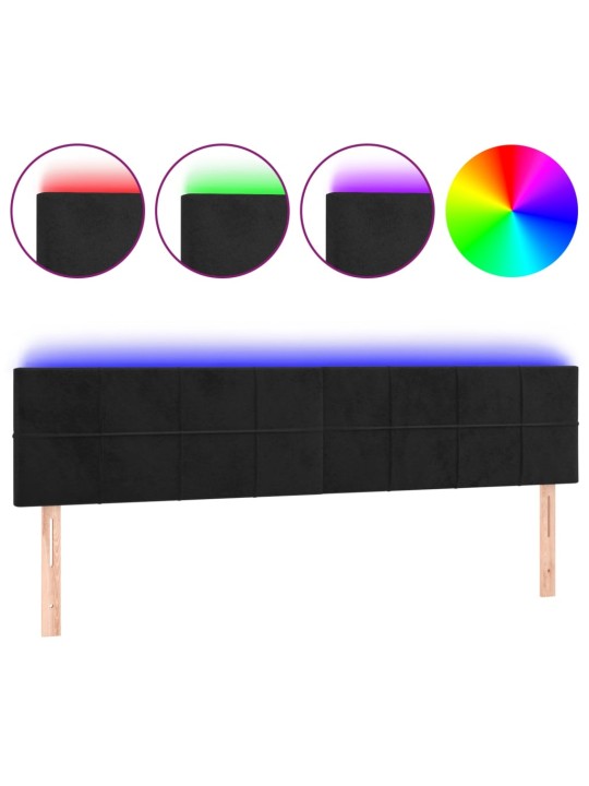 Gultas galvgalis ar led, 200x5x78/88 cm, melns samts