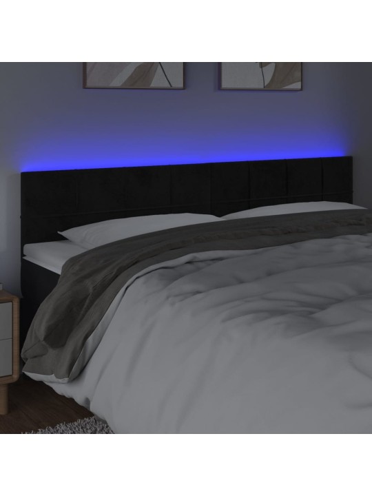 Gultas galvgalis ar led, 200x5x78/88 cm, melns samts