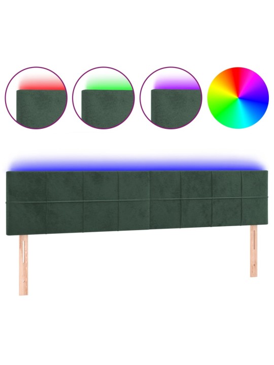 Gultas galvgalis ar led, 200x5x78/88 cm, tumši zaļš samts