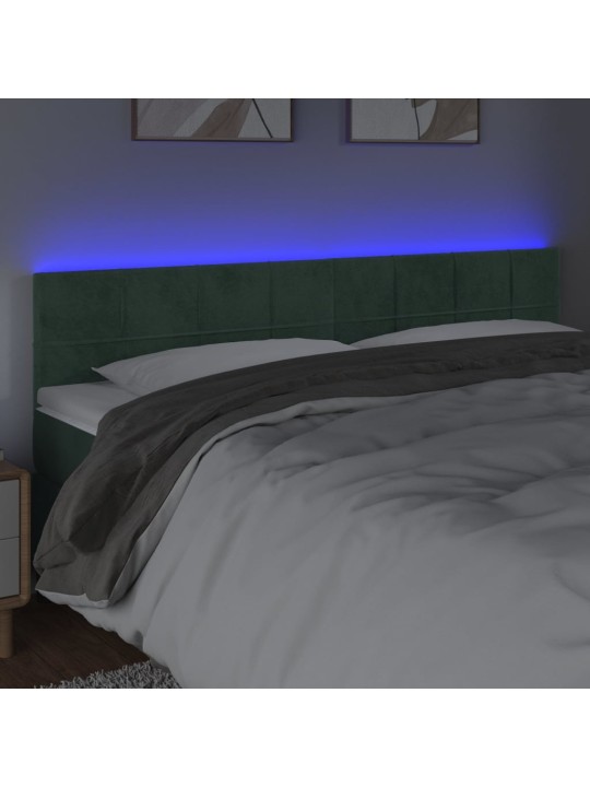 Gultas galvgalis ar led, 200x5x78/88 cm, tumši zaļš samts