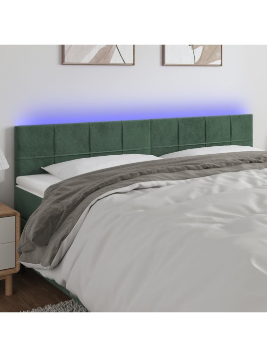 Gultas galvgalis ar led, 200x5x78/88 cm, tumši zaļš samts