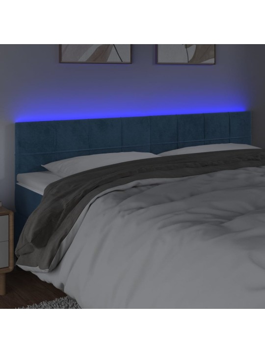 Gultas galvgalis ar led, 200x5x78/88 cm, tumši zils samts