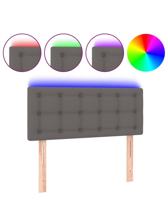 Gultas galvgalis ar led, 80x5x78/88 cm, pelēka mākslīgā āda