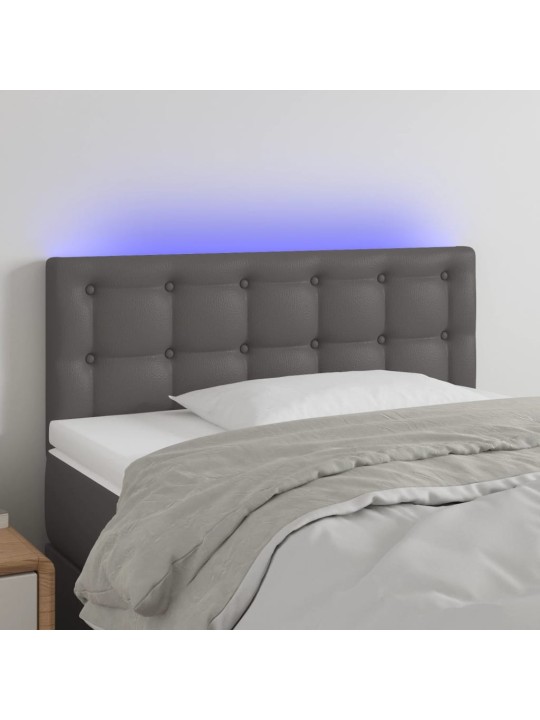 Gultas galvgalis ar led, 80x5x78/88 cm, pelēka mākslīgā āda