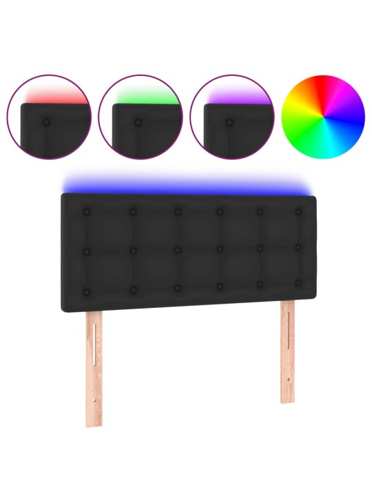 Gultas galvgalis ar led, 90x5x78/88 cm, melna mākslīgā āda