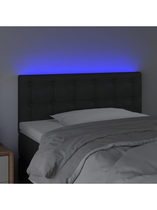 Gultas galvgalis ar led, 90x5x78/88 cm, melna mākslīgā āda