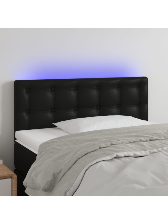 Gultas galvgalis ar led, 90x5x78/88 cm, melna mākslīgā āda