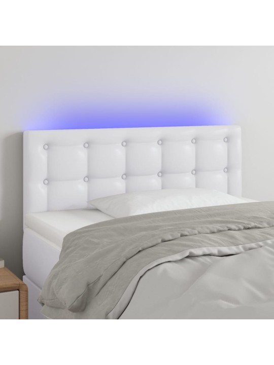 Gultas galvgalis ar led, 90x5x78/88 cm, balta mākslīgā āda