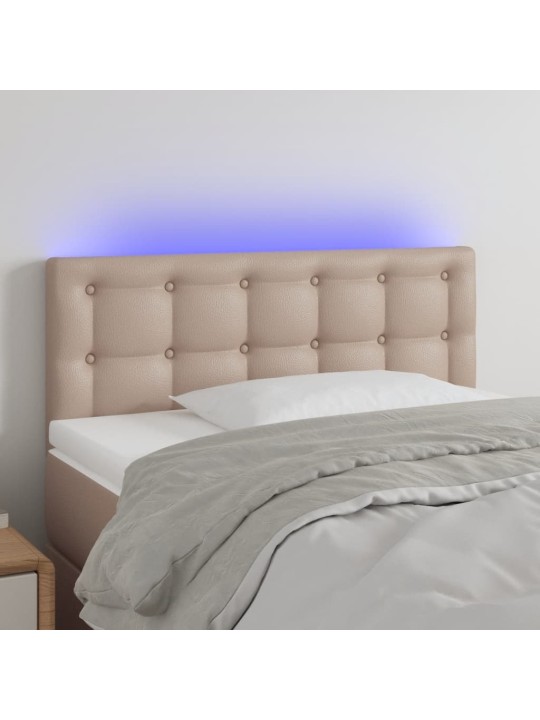Gultas galvgalis ar led, 90x5x78/88 cm, kapučīno mākslīgā āda