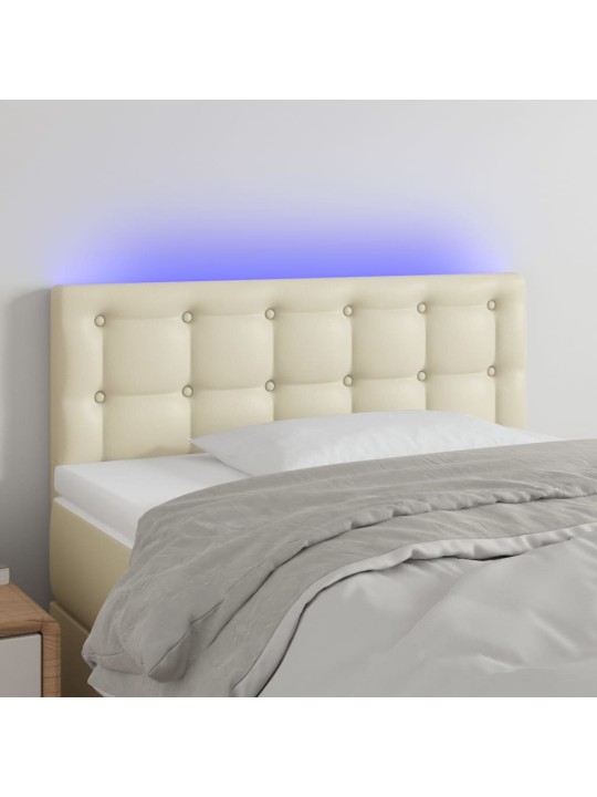 Gultas galvgalis ar LED, 100x5x78/88cm, krēmkrāsas mākslīgā āda