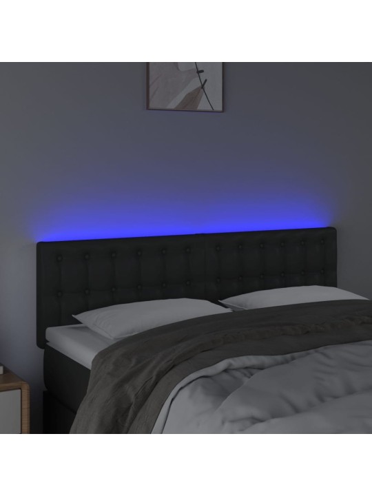 Gultas galvgalis ar LED, 144x5x78/88 cm, melna mākslīgā āda