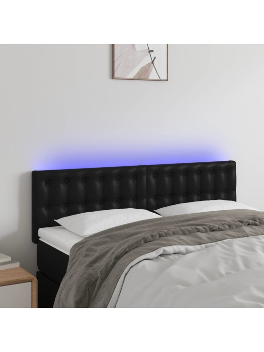 Gultas galvgalis ar LED, 144x5x78/88 cm, melna mākslīgā āda