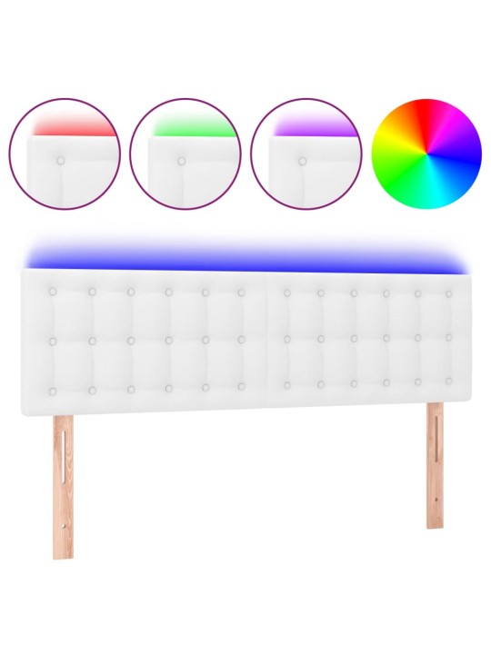 Gultas galvgalis ar LED, 144x5x78/88 cm, balta mākslīgā āda