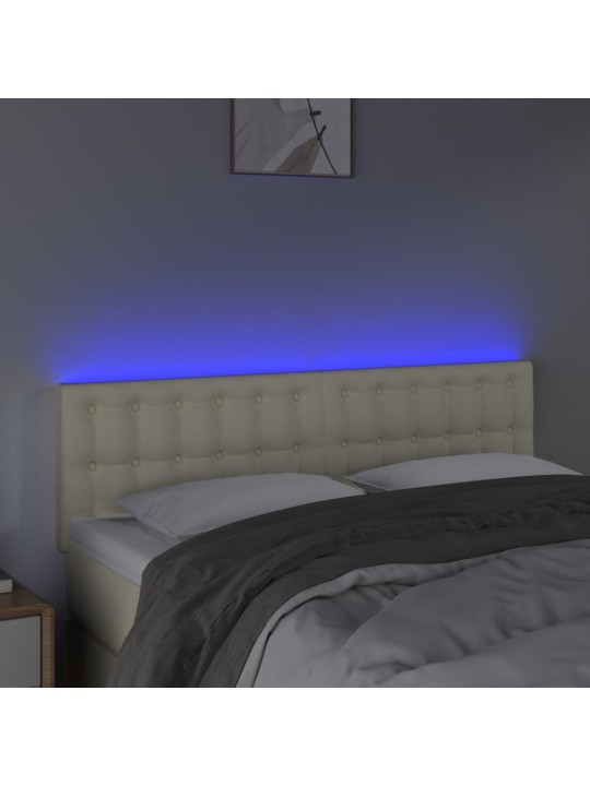 Gultas galvgalis ar led, 144x5x78/88cm, krēmkrāsas mākslīgā āda