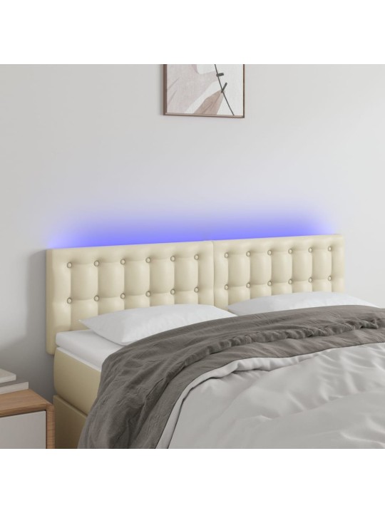 Gultas galvgalis ar led, 144x5x78/88cm, krēmkrāsas mākslīgā āda