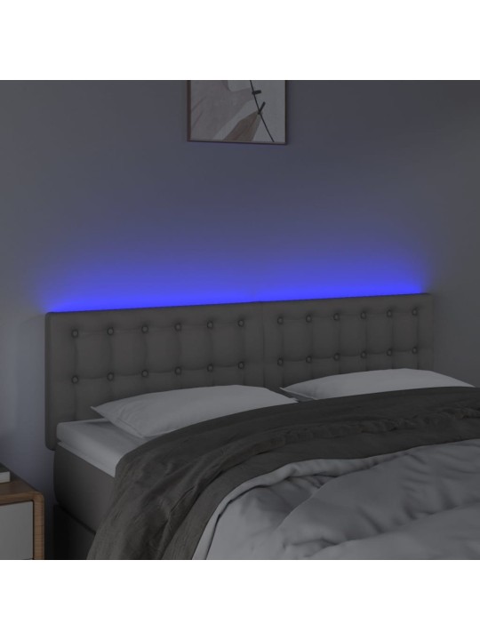 Gultas galvgalis ar LED, 144x5x78/88 cm, pelēka mākslīgā āda