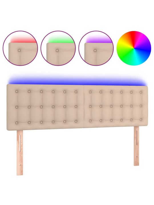 Gultas galvgalis ar LED, 144x5x78/88 cm, kapučīno mākslīgā āda
