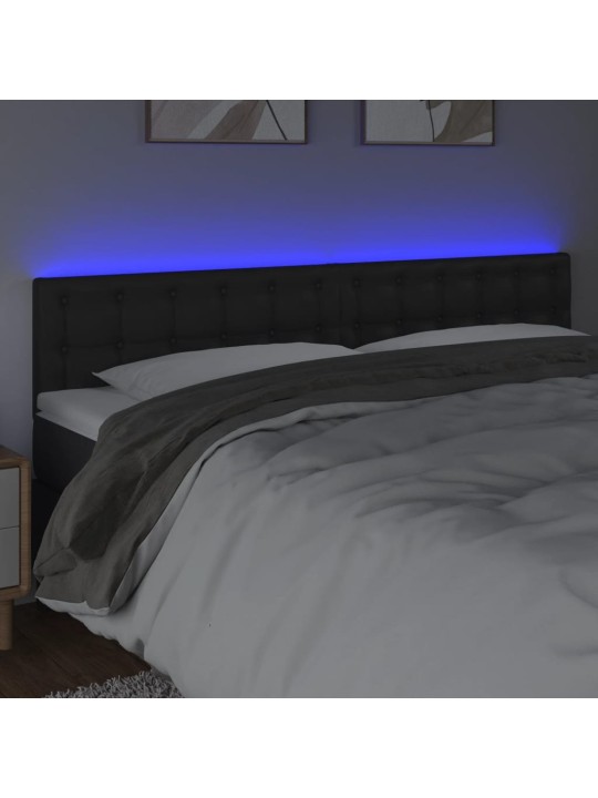 Gultas galvgalis ar LED, 160x5x78/88 cm, melna mākslīgā āda