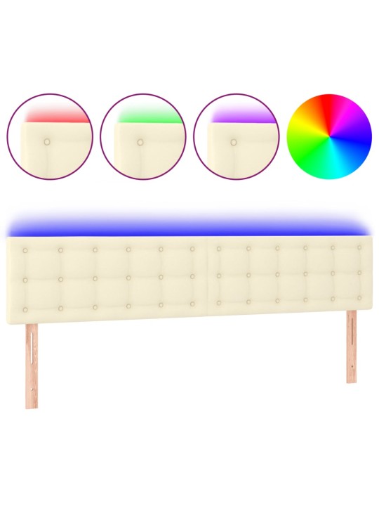 Gultas galvgalis ar led, 180x5x78/88cm, krēmkrāsas mākslīgā āda