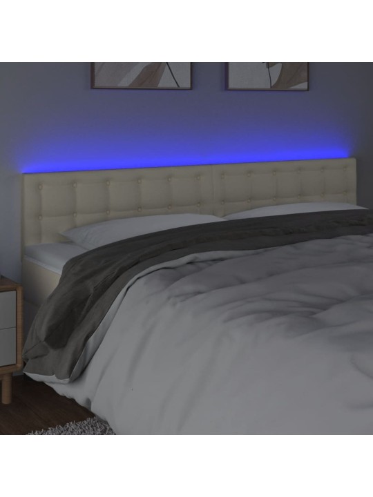 Gultas galvgalis ar led, 180x5x78/88cm, krēmkrāsas mākslīgā āda